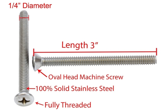 Нержавеющая Phillips Oval Head Machine Screw 18-8 304 Нержавеющая сталь 8.8/10.9/12.9 SS304 SS316 1/4'-20 X 3' болт